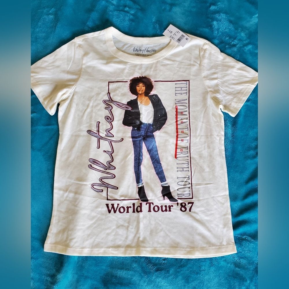 NWT Whitney Houston Band Tee Graphic Music World Tour 1987 Reprop XS